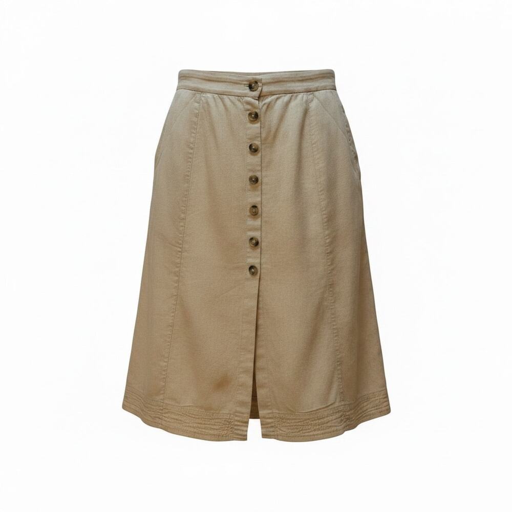 Universal Thread Tan Linen Midi Skirt | Button Front | Pockets | Size XL